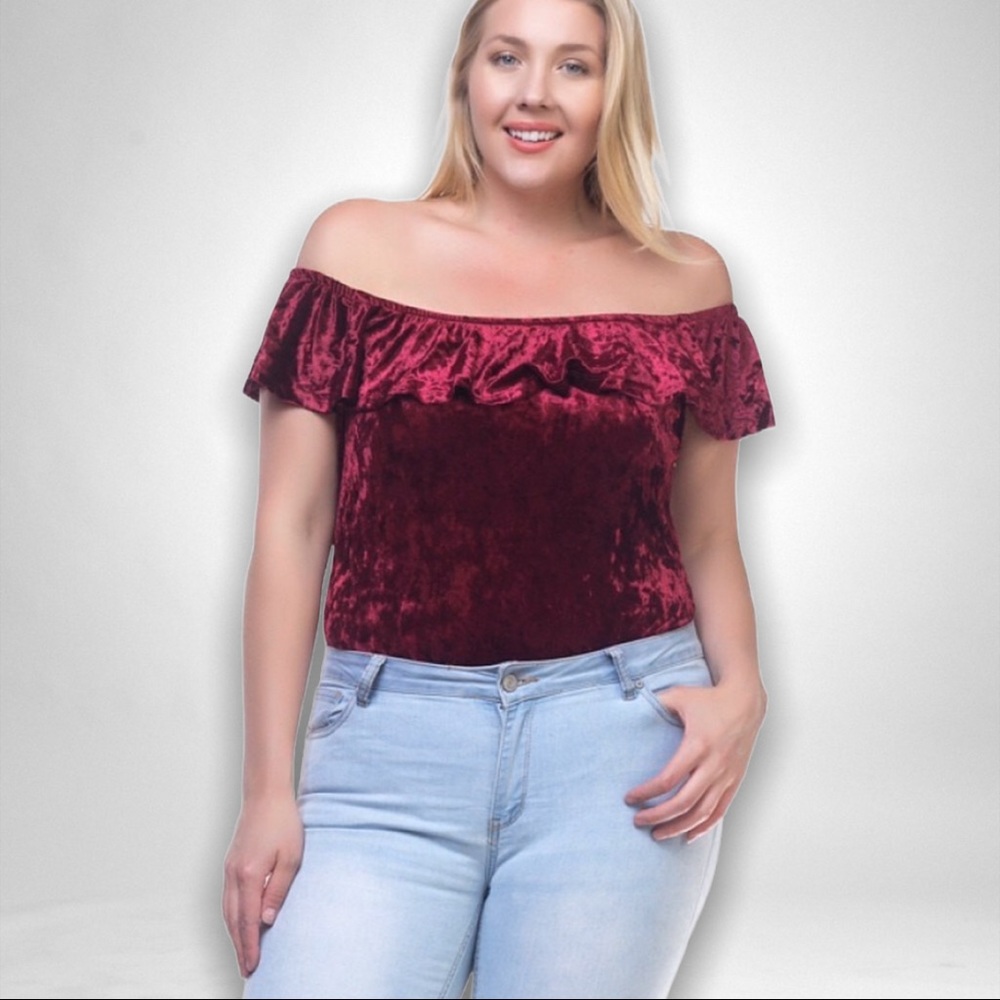 ❌SOLD❌ Velvet Flounce Knit Bodysuit - Picture 1 of 5